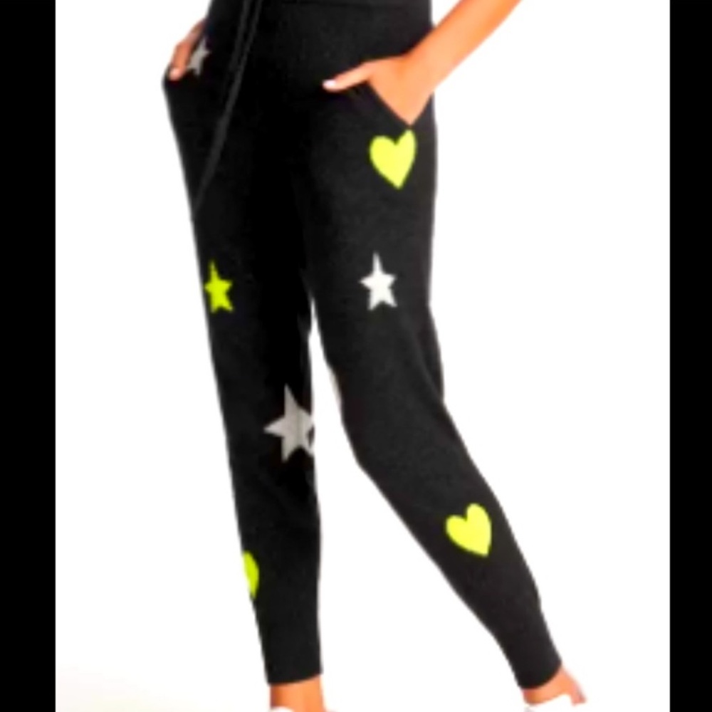 Brodie Cashmere Black Joggers with Neon Yellow Hearts & Gray Stars - Picture 7 of 7